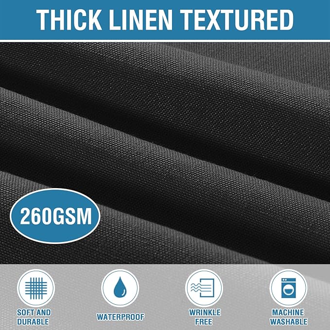 H.VERSAILTEX Linen Textured Table Cloths Round 70 Inch Premium Solid Tablecloth Spill-Proof Waterproof Table Cover for Dining Buffet Feature Extra Soft and Thick Fabric Wrinkle Free, Black