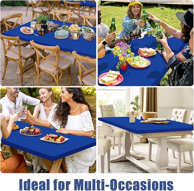 Spandex 4 Foot Rectangle Table Cloth 2 Pack, Elastic Fitted Tablecloths for Picnic, Stretch Washable Patio Table Cover for Outdoor, Camping, Banquet and Parties (Blue, 30"x48")