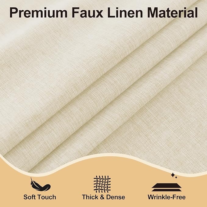 JIUZHEN Round Table Cloth Faux Linen Farmhouse Tablecloth Wrinkle & Stain Resistant Table Cover for Kitchen Dining, Holiday Party Dinner, Champagne, 108 Inch Round