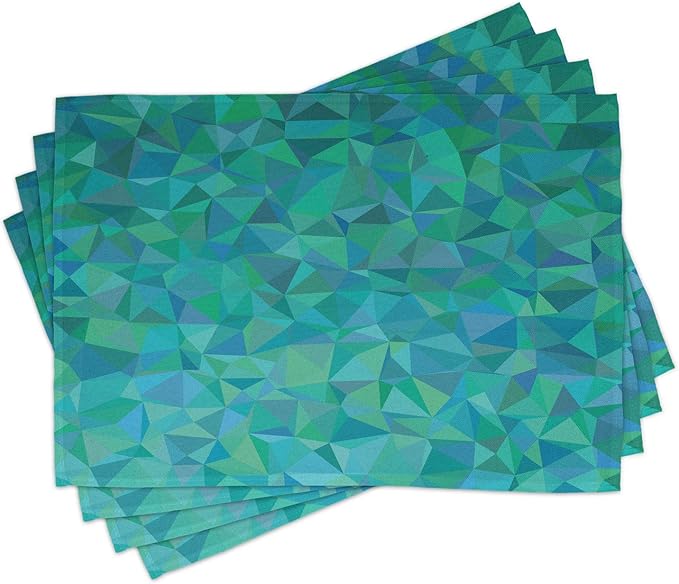 Ambesonne Teal Place Mats Set of 4, Abstract Irregular Triangle Mosaic Design and Geometrical Modern Art Image Pattern, Washable Fabric Placemats for Dining Table, Standard Size, Green Navy