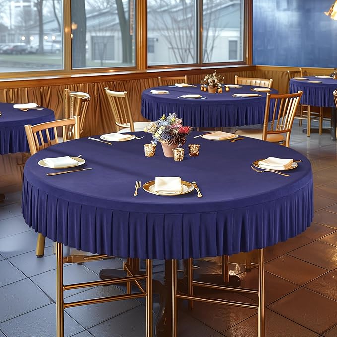 1 Pack Navy Blue Spandex Round Tablecloths for 72in Table, Stretchy Fitted 6FT Round Table Cloths, Wrinkle Free Table Cover with Skirt for Wedding Birthday Party Bridal Shower Banquet