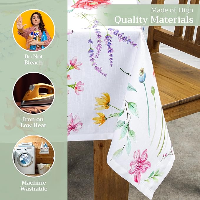 Maison d' Hermine Table Cloth Rectangle Table 100% Cotton 70 x 108 Inches Tablecloth Reusable Decorative for Dining Room Farmhouse Home Valentines Day Decorations Spring Summer - Just Floral
