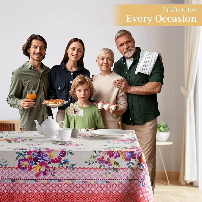 Maison d' Hermine Table Cloth Rectangle Table 100% Cotton 54 x 72 Inches Tablecloth Reusable Decorative for Dining Room Farmhouse Home Valentines Day Decorations Spring Summer - Rose Garden