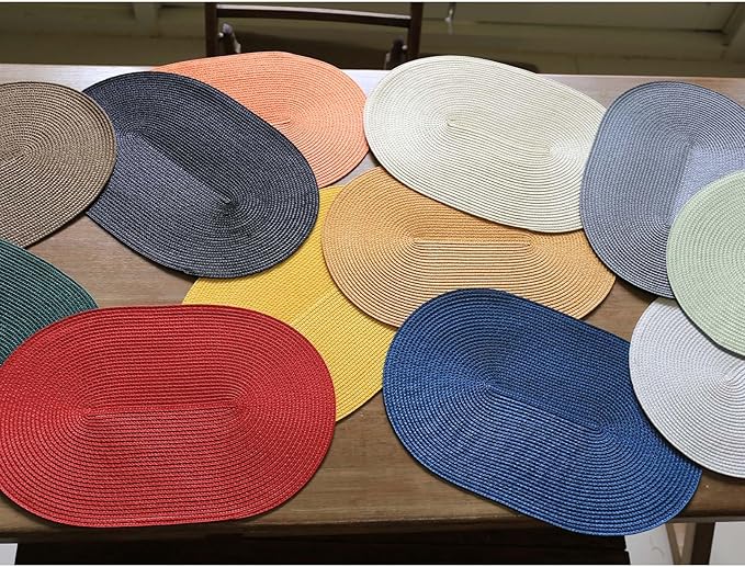 FunWheat Oval Braided Placemats Set of 4 Table Mats for Dining Tables Washable Heat Resistant Place Mats for Indoor Outdoor Use 12 x18 Inch(Oval Red, 4pcs)