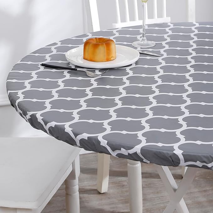 Walrus Round Vinyl Fitted Tablecloth with Flannel Backing Elastic Edge Design Table Cover Waterproof Oil-Proof PVC Table Cloth Stain-Resistant Best for 45"-56" Round