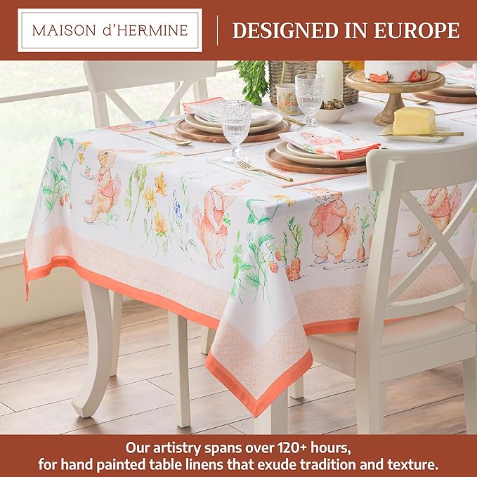 Maison d' Hermine Table Cloth Rectangle Table 100% Cotton 54 x 72 Inches Tablecloth Reusable Decorative for Dining Room Farmhouse Home Valentines Day Decorations Spring Summer - Bunny Party