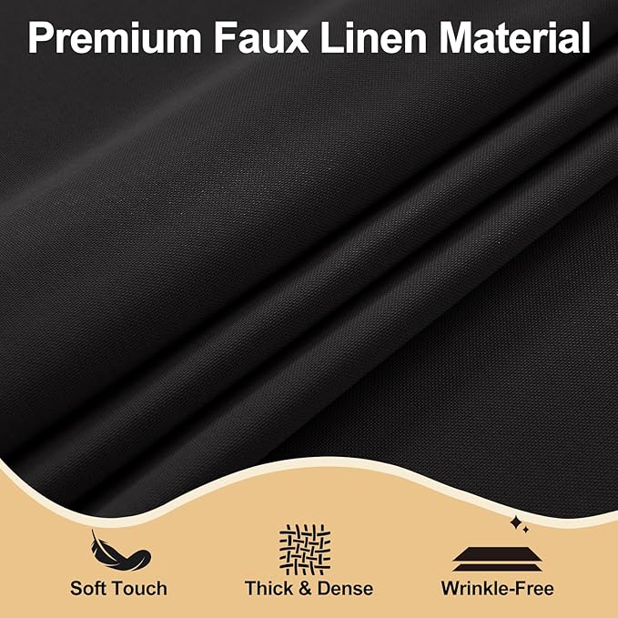 JIUZHEN Rectangle Tablecloth Linen Textured Wrinkle Stain Resistant Farmhouse Table Cloth Decorative Fabric for Kitchen, Dining, Party, Wedding,Outdoor Use,54 x 80 Inch,Black