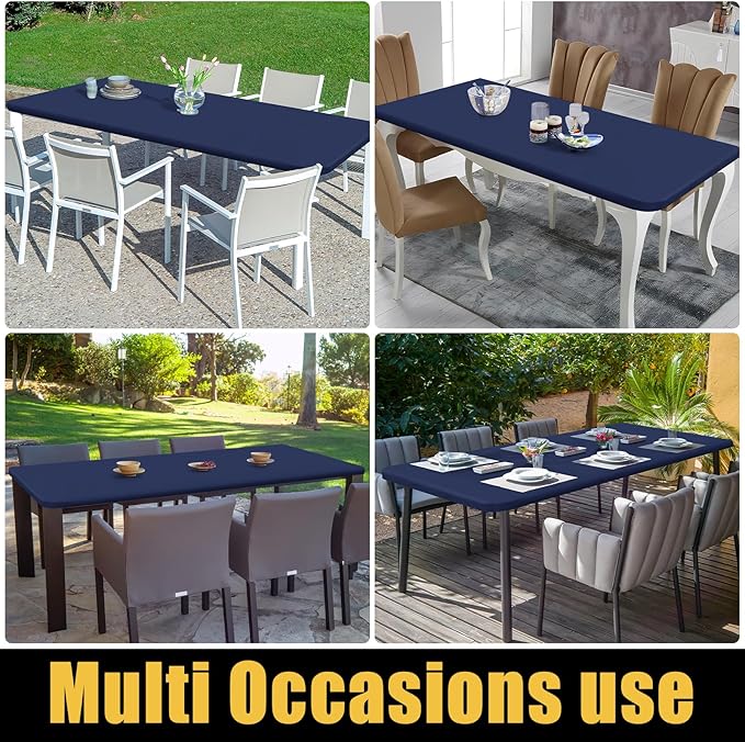 Smiry Rectangle Picnic Table Cloth, Waterproof Elastic Fitted Tablecloths for 4 Foot Tables, Washable Polyester Table Cover for Camping, Indoor and Outdoor (Navy, 24"x48")