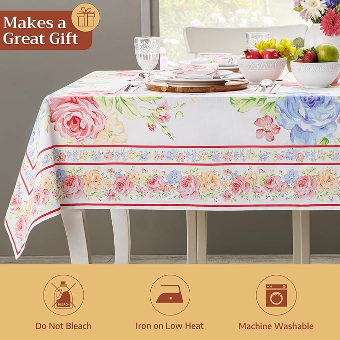 Maison d' Hermine Table Cloth Rectangle Table 100% Cotton 70 x 120 Inches Tablecloth Reusable Decorative for Dining Room Farmhouse Home Valentines Day Decorations Spring Summer - Vintage Floral