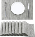 Leetaltree Silver Placemats Set of 8 - Heat Resistant Non-Slip Place mats for Dining Table, Washable Durable PVC Vinyl Woven Table Mats（Silver, 8）