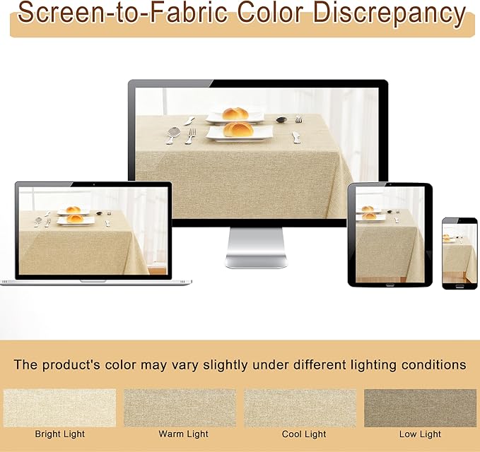 JIUZHEN Faux Linen Rectangle Tablecloth, Wrinkle Stain Resistant Farmhouse Textured Table Cloth Decorative Fabric for Kitchen, Dining, Party, Wedding,Outdoor Use,90 x 156 Inch,Beige