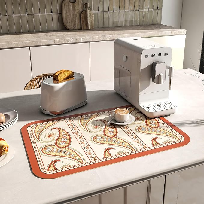 ISAENNE Designer Paisley PVC Placemats Set of 6, Red Classic Pattern Rectangular Placemat, Waterproof and Heat-Resistant Paisley Style,Decoration for Kitchen,Party,Dinning, New Year,12"*17"