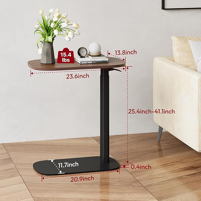 SANODESK Small Standing Desk Pneumatic Height Adjustable Small Sit Stand Desk Laptop Desk Overbed Table Computer Cart for Home Office Computer Workstations(23.6" W x 13.8" D,Black Walnut)
