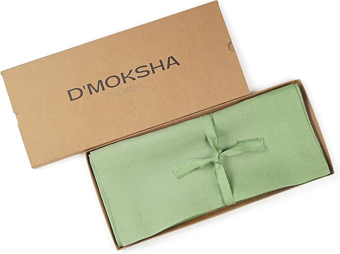 D'Moksha Homes Linen Sage Green Table Runner 84 Inches Long - 100% Pure Linen 14 x 84 Inch Table Runner for Dining, Spring, St Patricks Day, Easter - Machine Washable