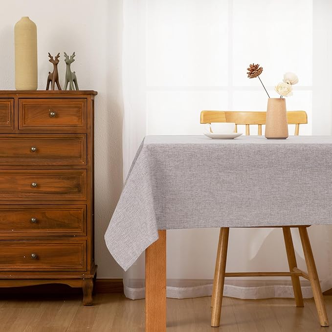 Hiasan Faux Linen Rectangle Tablecloth - Wrinkle and Stain Resistant Washable Table Cloth for Kitchen Dining Room Holiday Table Cover for Party Dinner, Stone, 60 x 120 Inch
