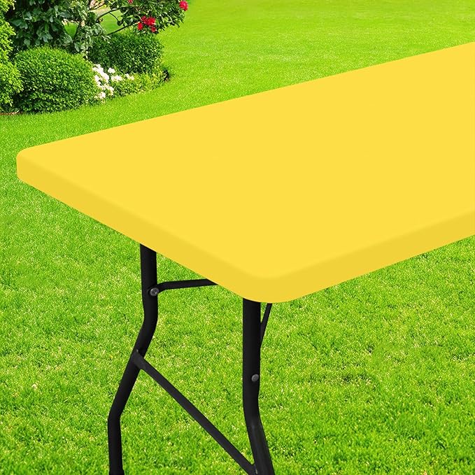 Smiry Rectangle Picnic Table Cloth, Waterproof Elastic Fitted Tablecloths for 4 Foot Tables, Washable Polyester Table Cover for Camping, Indoor and Outdoor (Yellow, 30"x48")