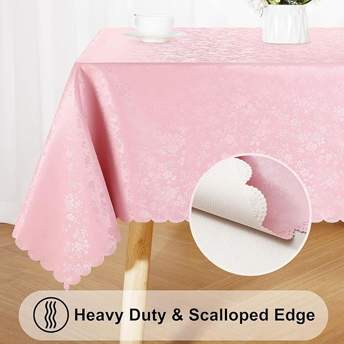 Smiry Rectangle Table Cloth, Waterproof Heavy Duty Vinyl Tablecloths, Wipeable Washable Table Cover for Kitchen, Dining Room & Valentines (Pink, 54" X 78")