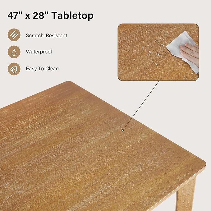 Modern Dining Table Set for 4, Wooden Farmhouse Dining Roon Table and Solid Wood Chairs, 7-Piece Dining Set for Home, Kitchen, Dining Room, 6 Upholstered Chairs, Solid Wood Legs