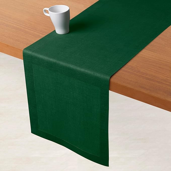D'Moksha Homes Linen Table Runner 60 Inches - 100% Pure Linen Forest Green Table Runner 14 x 60 Inch for Coffee Tables, Dresser, St Patricks Day, Easter - Machine Washable