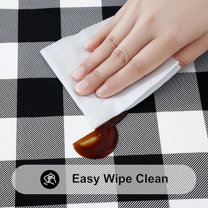 Smiry Rectangle Picnic Table Cloth, Elastic Waterproof Fitted Vinyl Tablecloths, Flannel Backed Buffalo Plaid Table Covers for Dining, Camping, Outdoor (Black and White, 30" x 48")