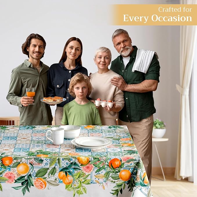 Maison d' Hermine Table Cloth Square Table 100% Cotton 54 x 54 Inches Tablecloth Reusable Decorative for Dining Room Farmhouse Home Valentines Day Decorations Spring Summer - Agrume