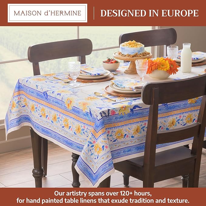 Maison d' Hermine Table Cloth Rectangle Table 100% Cotton 60 x 108 Inches Tablecloth Reusable Decorative for Dining Room Farmhouse Home Valentines Day Decorations Spring Summer - Girassol