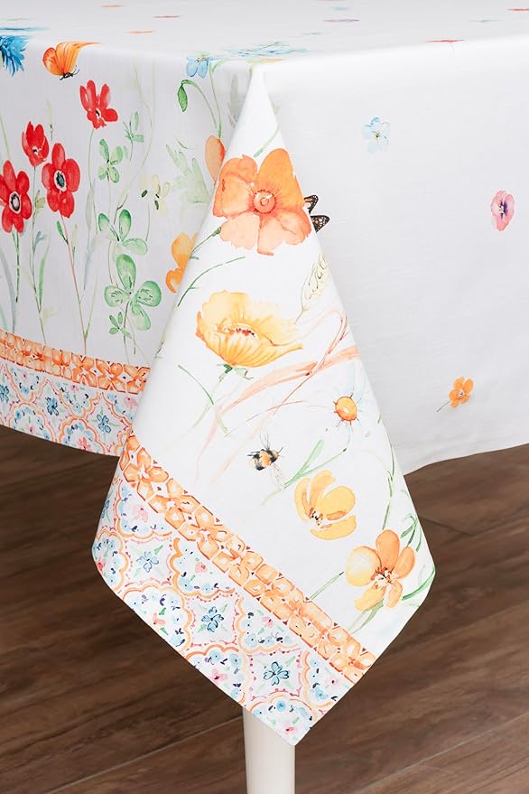 Maison d' Hermine Table Cloth Rectangle Table 100% Cotton 70 x 108 Inches Tablecloth Reusable Decorative for Dining Room Farmhouse Home Valentines Day Decorations Spring Summer - Summer Whisper