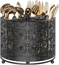 360° Rotating Utensil Caddy Countertop - Cutlery Silverware Caddy Holder with 4 Compartment - Higher Raised Flatware Organizer with Handle for Party Kitchen Counter Office Black