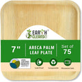 Compostable Palm Leaf Plates 7 Inch Square (75 Pack) | Disposable Biodegradable Plates Like Bamboo & Wooden | Microwave & Oven Safe | Eco-Friendly