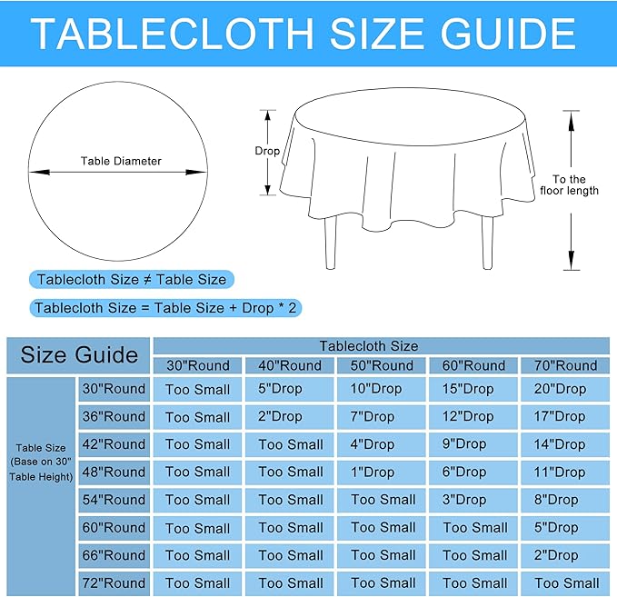 Hiasan Round Linen Tablecloth 70 Inch - Wrinkle and Stain Resistant Washable Polyester Fabric Table Cloth for Outdoor Dining Room Kitchen Party, White