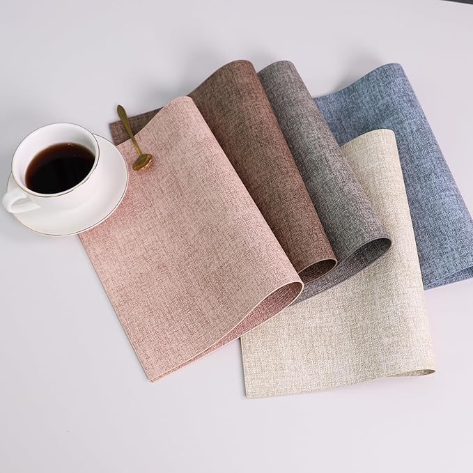 Placemats Set of 4 Washable Heat Resistant Place Mats PVC Woven Dining Table Mat Gray 4pcs