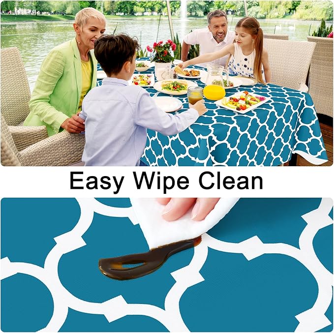 Smiry Rectangle Table Cloth, Waterproof Vinyl Tablecloth with Flannel Backing for Rectangle Tables, Wipeable Spillproof Plastic Tablecloths for Dining, Camping, Indoor and Outdoor (60"x144", Teal)