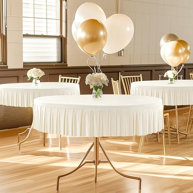 1 Pack Ivory Spandex Round Tablecloths for 72in Table, Stretchy Fitted 6FT Round Table Cloths, Wrinkle Free Table Cover with Skirt for Wedding Birthday Party Bridal Shower Banquet