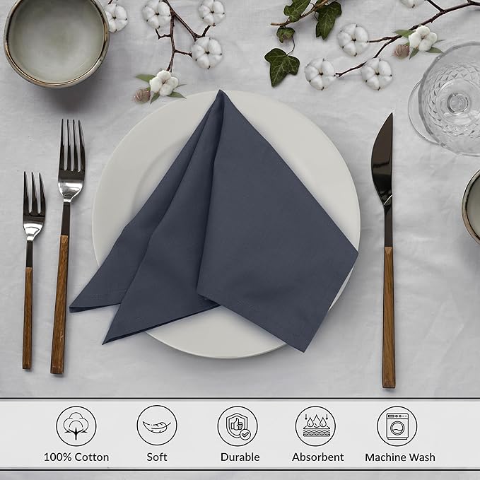 Ruvanti Cloth Napkins Set of 6, 18x18 Inches, 100% Cotton, Washable, Soft & Absorbent, Perfect for Wedding, Christmas, ‎Thanksgiving Dinners - Ombre Blue