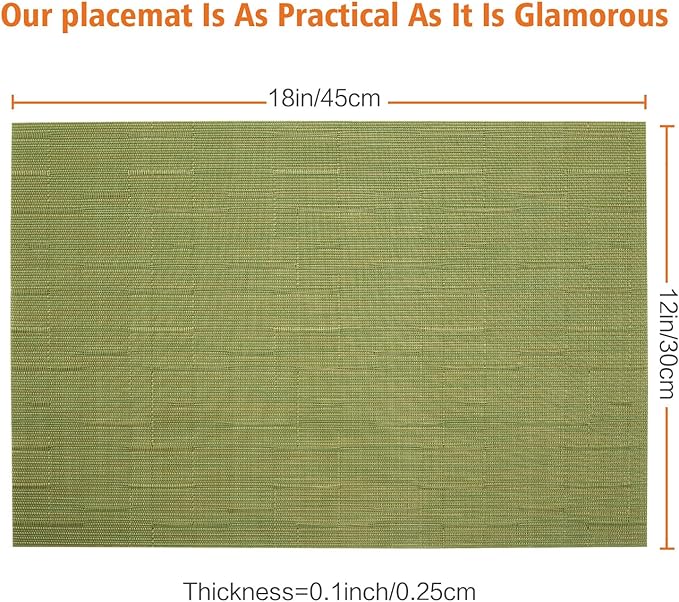 Placemats Set of 4,Washable,Heat and Stain Resistant Indoor/Outdoor Place mats,Vinyl Woven Non Slip Table Mats for Restaurant Table Protection,PVC Placemats(Green,4PCS)