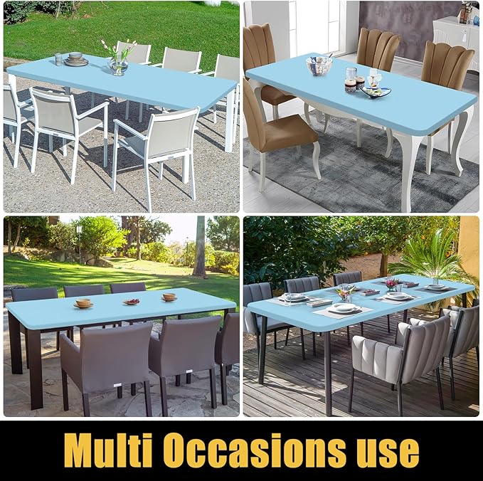 Smiry Rectangle Picnic Table Cloth, Waterproof Elastic Fitted Tablecloths for 5 Foot Tables, Washable Polyester Table Cover for Camping, Indoor and Outdoor (Light Blue, 30"x60")