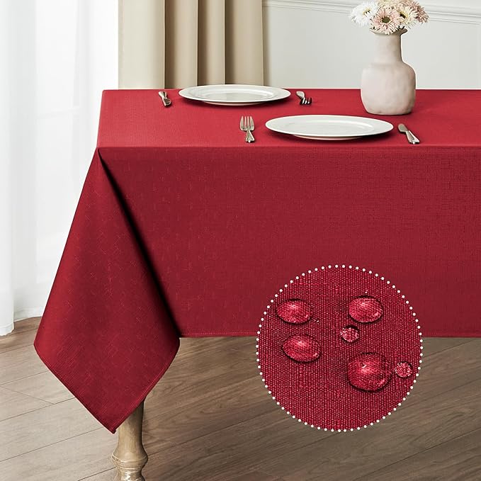 2 Pack Rectangle Tablecloth, 60x104 inch, Water Resistant Wrinkle Free Linen Textured Table Cloth Washable, Decorative Fabric Table Cover for Dining, Party and Camping, Red