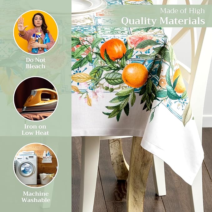 Maison d' Hermine Table Cloth Rectangle Table 100% Cotton 60 x 108 Inches Tablecloth Reusable Decorative for Dining Room Farmhouse Home Valentines Day Decorations Spring Summer - Agrume
