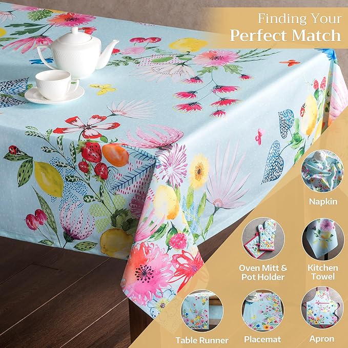 Maison d' Hermine Table Cloth Rectangle Table 100% Cotton 60 x 108 Inches Tablecloth Reusable Decorative for Dining Room Farmhouse Home Valentines Day Decorations Spring Summer - Jardin D'Ete - Mint