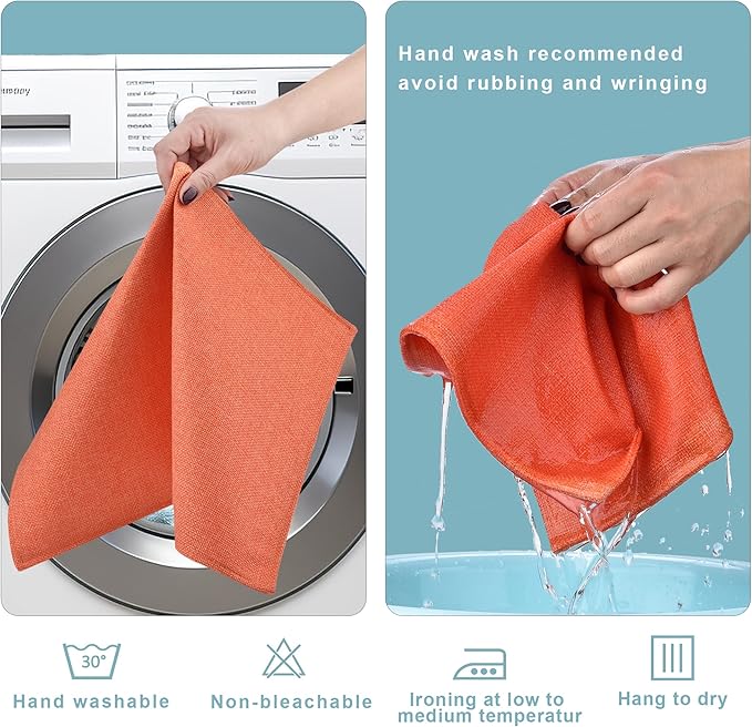 SLKQG Orange Linen Fabric Placemats Set of 6 - Heat Resistant & Machine Washable Table Mats for Holiday Dining, Double-Layered for Family Gatherings - Indoor Outdoor Use (6, Orange)