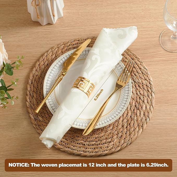 Round Woven Placemats 13.5 inch Set of 4 - Boho Rattan Placemat Natural Water Hyacinth Placemats, Farmhouse Weave Place Mats, Rustic Braided Wicker Table Mats for Dining Table,Home,Wedding