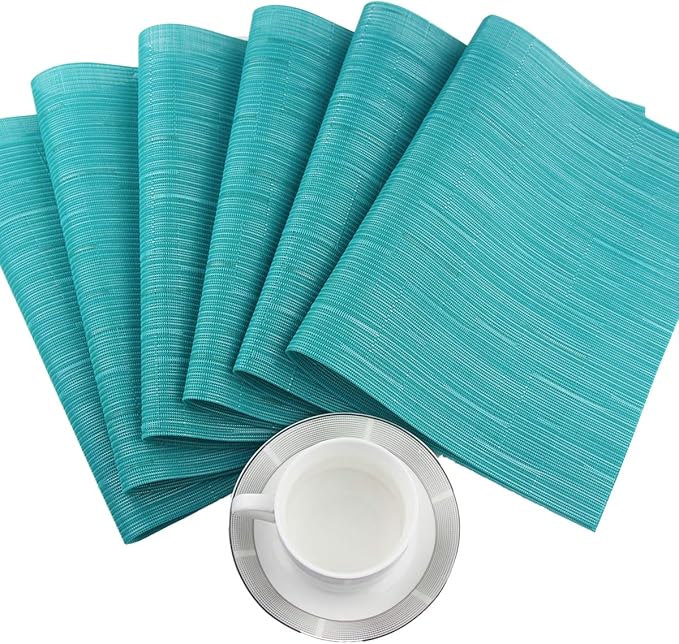 PIGCHCY Placemats,Durable Heat Resistant Placemats for Dining Table,Washable Woven Vinyl Kitchen Placemats Set of 4 (18 x 12 inches, Turquoise)
