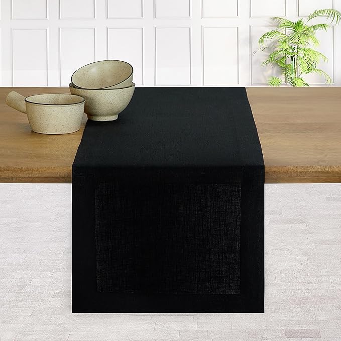 D'Moksha Homes Linen Black Table Runner 72 Inches Long - 100% Pure Linen 14 x 72 Inch Table Runner for Dining, Spring, Easter - Machine Washable