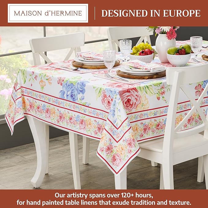 Maison d' Hermine Table Cloth Square Table 100% Cotton 60 x 60 Inches Tablecloth Reusable Decorative for Dining Room Farmhouse Home Valentines Day Decorations Spring Summer - Vintage Floral