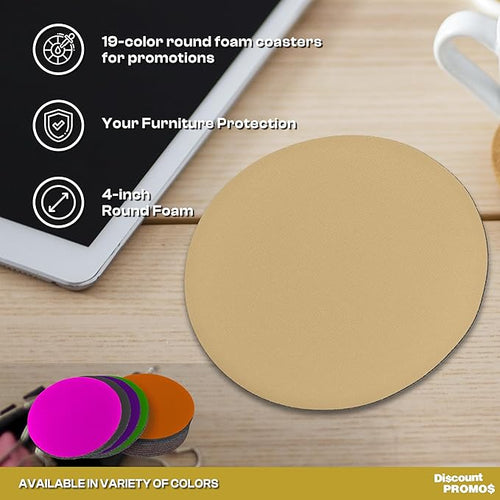 10 Round Foam Bud Coasters Pack, 4 inch - PU Foam, Party Favor - Khaki