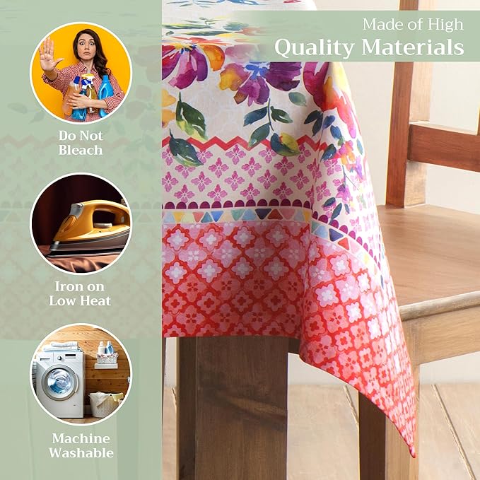 Maison d' Hermine Table Cloth Rectangle Table 100% Cotton 60 x 120 Inches Tablecloth Reusable Decorative for Dining Room Farmhouse Home Valentines Day Decorations Spring Summer - Rose Garden