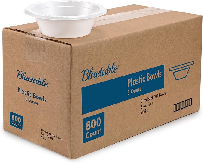 Bluetable 5 oz Bowls Plastic Small Bulk Case Pack (800 Count) Disposable Bowl White – for Party Dessert Mini Bowls Soup & Horderves Great for Paint Project Small Bulk [800 Pack/Case]