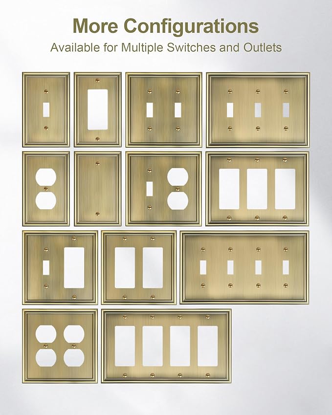 2-Pack Triple Toggle Light Switch Cover Plate, Durable Solid Zinc Alloy Decorative Switch Plate Covers, Antique Brass 3 Gang Wall Plate, Corrosion Resistant