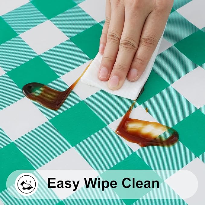 Smiry Rectangle Picnic Table Cloth, Elastic Waterproof Fitted Vinyl Tablecloths, Flannel Backed Buffalo Plaid Table Covers for Dining, Camping, Outdoor (White and Green, 30" x 96")