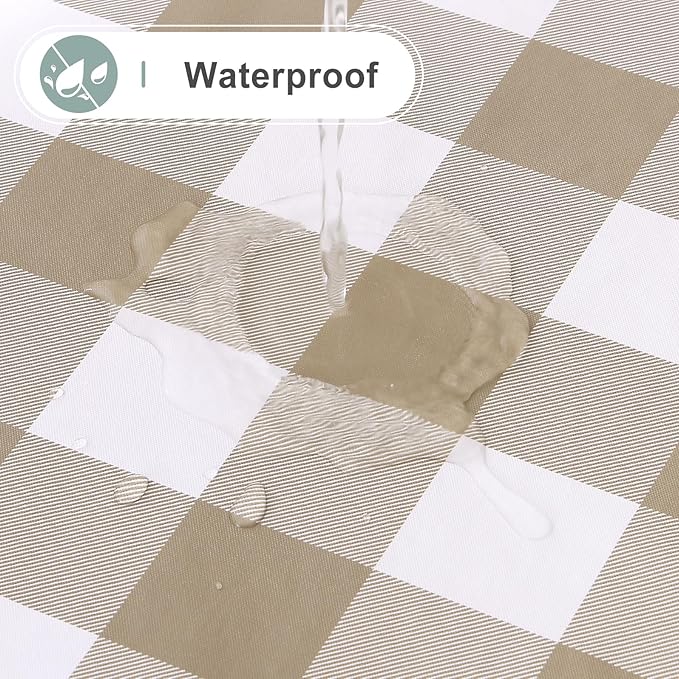 misaya Square Waterproof Vinyl Table Cloth, Buffalo Flannel Backed Tablecloth, Wipeable Plastic Table Cover for Dinner, Kitchen, Outdoor (54" x 54", Khaki and White)